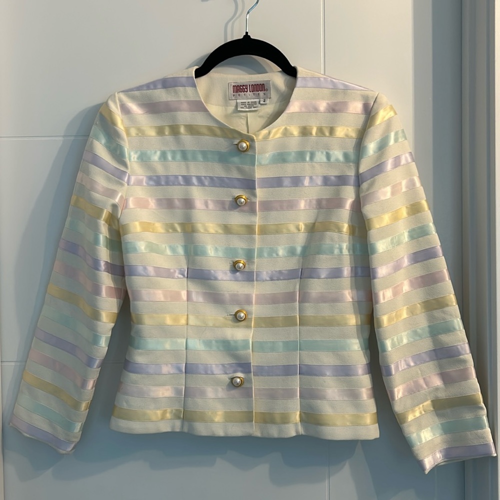 #109 - MAGGY LONDON Pearl Pastel Striped Blazer